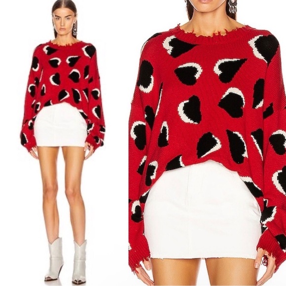 R13 Sweaters - R13 Hearts Oversized Sweater Crew Pullover Distressed Punk Street Intarsia Red M